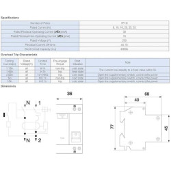 RCBO AC C20 20A 230V 1PN Residual Current Operated Circuit Breaker